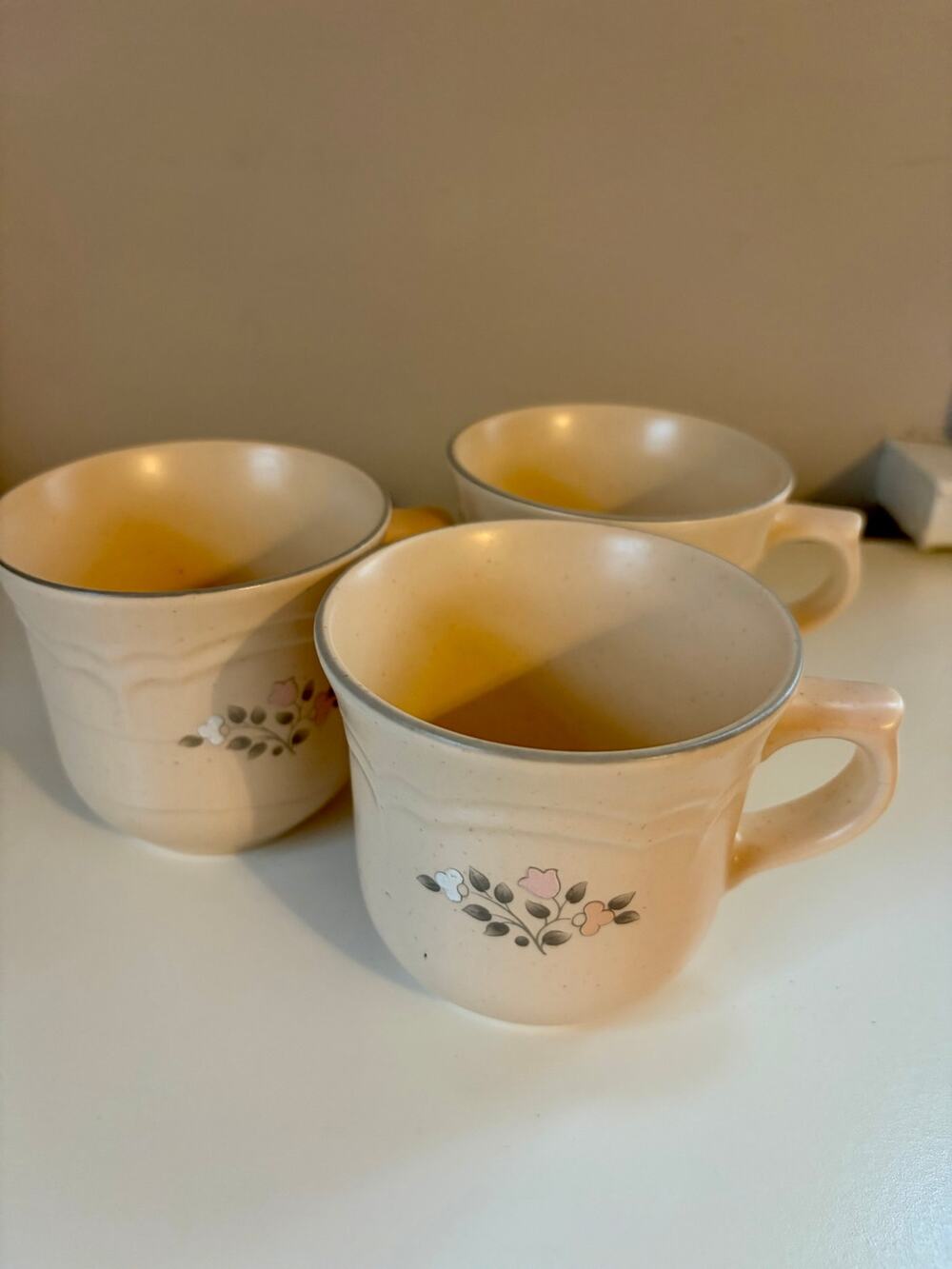 Pfaltzgraff Remembrance Coffee Tea Cups Set of 3 Vintage USA Stoneware